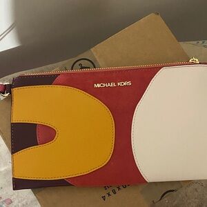 Michael Kors Red, Yellow, and Cream Clutch